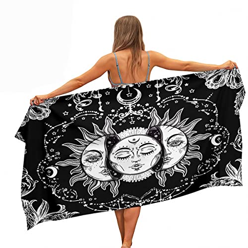 Ulticool - Sonne Mond Tierkreis Tarot Bohemien - Handtuch Mikrofaser - Reisehandtuch Schnelltrocknendes Badetuch - 160 x 80 cm - für Reisen Fitness Gym Sport - Microfiber Strandtuch von Ulticool