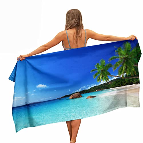 Ulticool - Strand Meer Insel Palme - Handtuch Mikrofaser - Reisehandtuch Schnelltrocknendes Badetuch - 160 x 80 cm - für Reisen Sport - leichte Microfiber Strandtuch von Ulticool