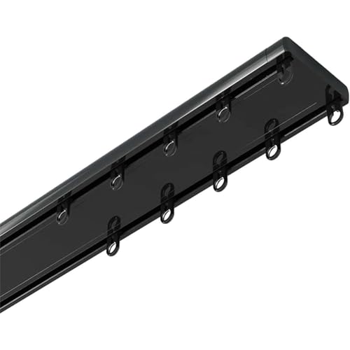 Ultra-Thin Curtain Track Aluminum Dual Ceiling Track System, Geräuscharmes Aluminium-Vorhangschienensystem Zweireihige Vorhangschiene Für Raumteiler Einfach Zu Installierendes(Black,2m/6.6ft) von Generic