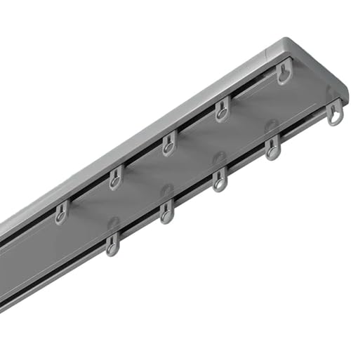 Ultra-Thin Curtain Track Aluminum Dual Ceiling Track System, Geräuscharmes Aluminium-Vorhangschienensystem Zweireihige Vorhangschiene Für Raumteiler Einfach Zu Installierendes(Gray,3.7m/12.1ft) von Generic