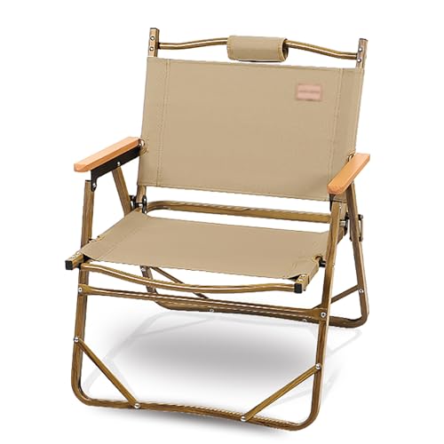 Ultraleichte Campingstuhl, Tragbare Balkonstühle Klappbar mit Holzgriff und Tragetasche, Einfach und Modern für Picknick, Rasen, Wandern, Angeln, Reisen(Khaki) von Generic