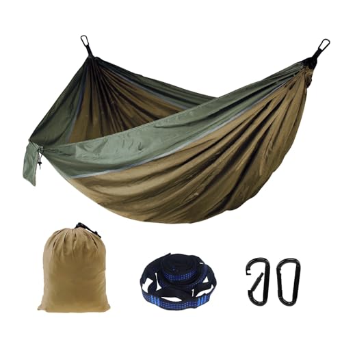 Ultraleichte Reise Camping Hängematte | 300kg Tragkraft (270 x 140 cm) Atmungsaktiv, Schnelltrocknendes Fallschirm Nylon | 2 x Premium Karabiner,2 x Schlingen| Drinnen Draußen Garten (Grün) von Generic