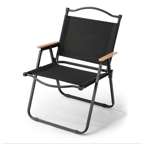 Ultraleichter Klapp-Campingstuhl, Tragbarer Klappstuhl Outdoor mit Holzarmlehne for Picknick, Wandern, Angeln, Rasenfreizeit, Unterstützt 150kg(Black,Small) von Generic