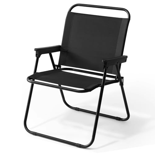 Ultraleichter Klappstuhl Garten, Tragbarer Klappsessel Outdoor mit Holzgriff, Trägt 150 kg, für Strand, Picknick, Angeln, Reisen(Black,Small) von Generic