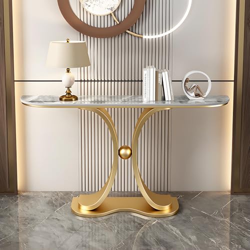 Ultraschmaler Konsolentisch im Leichten Luxusdesign Halbrunde Steinplatte Wandtisch in Rustikalbraun für Eingangsbereich, Flur, Wohnzimmer(Gray,100 * 30 * 80cm) von Generic