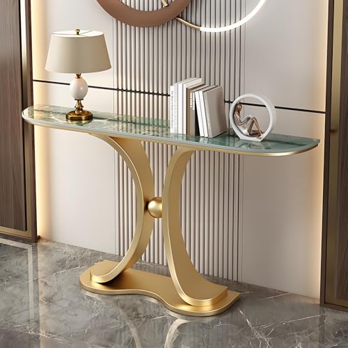 Ultraschmaler Konsolentisch im Leichten Luxusdesign Halbrunde Steinplatte Wandtisch in Rustikalbraun für Eingangsbereich, Flur, Wohnzimmer(Green,120 * 30 * 80cm) von Generic