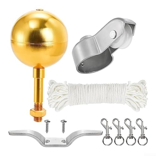 Umfangreiches Fahnenmast Kit 7,5 cm Goldkugel, Aluminium Fahnenmast mit glatter Nylonscheibe, Drop Seil und Metallhaken Clips Umfangreiches Fahnenmast Kit 7,5 cm Goldkugel, Aluminium Fahnenmast mit glatter Nylonscheibe, Drop Seil und Metallhaken Clips von Generic
