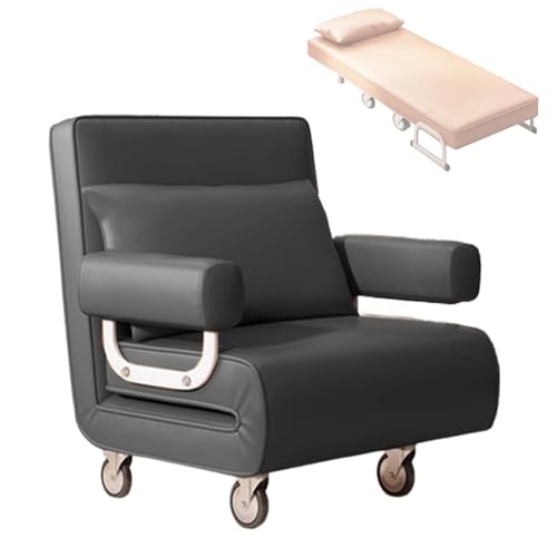 Umwandelbares Lazy Schlafsofa Mit Rollen, 6 - Stufige Neigbare Lehne, Mehrzweckverwendung Klappbett Gästebett Lounge-Sessel Fürs Wohnzimmer Büro(Gray,87 * 76 * 83cm) von Generic