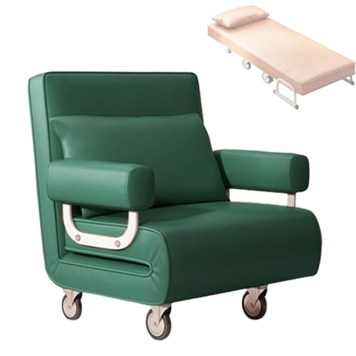 Umwandelbares Lazy Schlafsofa Mit Rollen, 6 - Stufige Neigbare Lehne, Mehrzweckverwendung Klappbett Gästebett Lounge-Sessel Fürs Wohnzimmer Büro(Green,67 * 76 * 83cm) von Generic