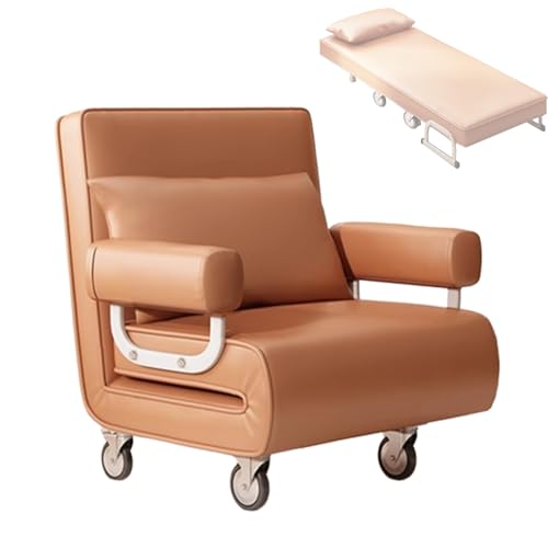 Umwandelbares Lazy Schlafsofa Mit Rollen, 6 - Stufige Neigbare Lehne, Mehrzweckverwendung Klappbett Gästebett Lounge-Sessel Fürs Wohnzimmer Büro(Orange,67 * 76 * 83cm) von Generic