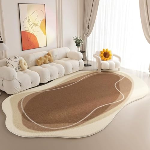 Unregelmäßig Geformte Fläche Teppich Weiche Faux Wolle Waschbar Abstrakte Geformte Teppiche Für Schlafzimmer Wohnzimmer(Braun,120x160cm) von Generic