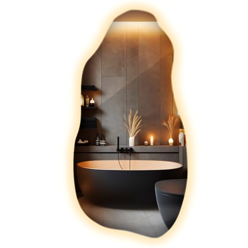 Unregelmäßige Form LED Spiegel 40x80 cm | Warmweiß Licht | Dekospiegel | Badspiegel mit Beleuchtung | Wandspiegel Modern | Designspiegel Badezimmer | Schminkspiegel | Ohne Rahmen von Generic