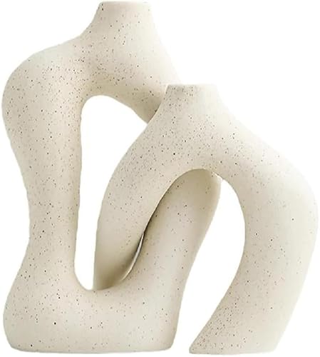 Unregelmäßiges Kreisförmiges Kreuz Keramikvase Set Fortschrittliches Minimalistisches Dekor Für Wohnzimmer Tv-Schrank Und Eingangsbereich 8,27 X 7,09 X 4,53 Zoll 2er Set, Cream von Generic