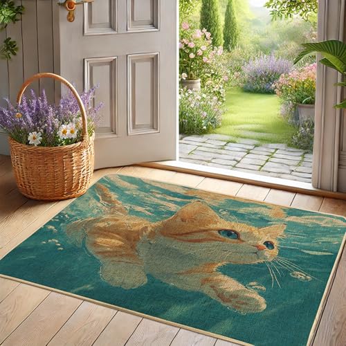 Unterwasser-Fußmatte, Aqua-Schwimmkatze, Eingangsmatte für den Außen- und Innenbereich, saisonale Dekoration, rutschfest, wasserdicht, staubabsorbierend, leicht zu reinigen, 73,2 x 43,2 cm von Generic