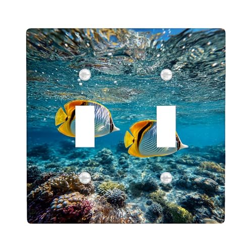 Unterwasserfisch-Lichtschalter-Abdeckplatte/Steckdosenabdeckungen, blaue Ozean-Szene für Küstendekoration, thermoplastische Wandplatten, Standardgröße Doppelknebel Unterwasserfisch-Lichtschalter-Abdeckplatte/Steckdosenabdeckungen, blaue Ozean-Szene für Küstendekoration, thermoplastische Wandplatten, Standardgröße Doppelknebel von Generic