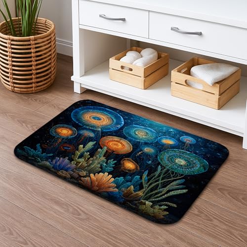 Unterwasserquallen-Badematte, bunte Ozeanwellen, dekorativ, saugfähig, rutschfest, Duschvorleger, Sommer-Meer-Thema, Memory-Schaum, waschbar, Badezimmer-Bodenmatte, 40,6 x 61 cm Unterwasserquallen-Badematte, bunte Ozeanwellen, dekorativ, saugfähig, rutschfest, Duschvorleger, Sommer-Meer-Thema, Memory-Schaum, waschbar, Badezimmer-Bodenmatte, 40,6 x 61 cm von Generic