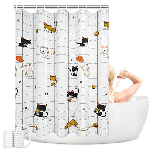 Upgrade Kunststoff-Duschvorhang, wasserdicht, bedruckter PEVA-Duschvorhang mit Design, rostfreie Ösen, Badewannenvorhang für Badezimmer (raue Katze, 120 x 180 cm) von Generic