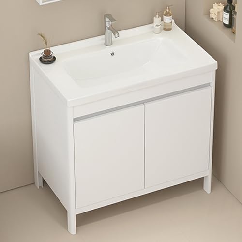 Utility Waschbecken mit Schrank - Keramik-Wäschespüle mit Warm- und Kaltwasserhahn, freistehend für Küche, Bad und Keller, vielseitige Waschtischkombination von Generic