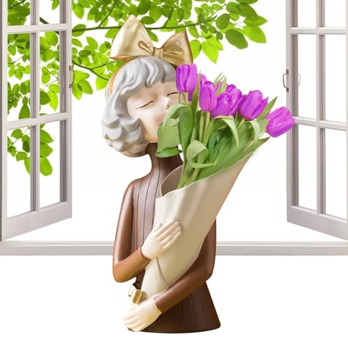 Vase Statue Mädchen, Blumentopf aus Harz | Statue von Blumenvasen für Mädchen aus Harz - Getrocknete Blumenhalter mit künstlerischem Sinn für Schlafzimmer, Arbeitszimmer, Tisch von Generic