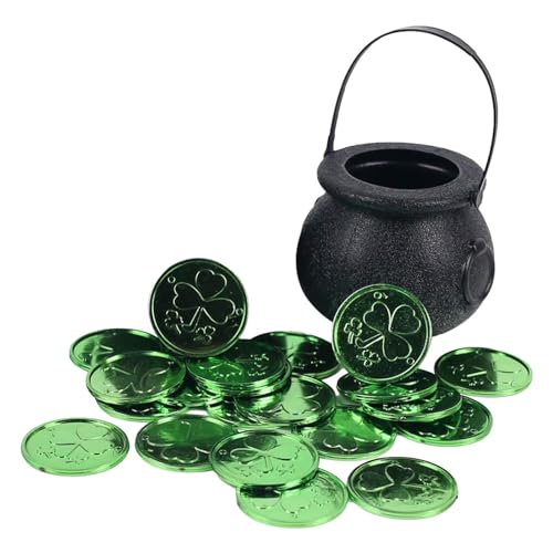 Vase für Süßigkeitenkessel - Bonbonniere, Kobold Glas Ornament mit 50 Glücksklee Münzen, Kobold Vase | St. Patrick's Day Dekorationen für Ragaz von Generic