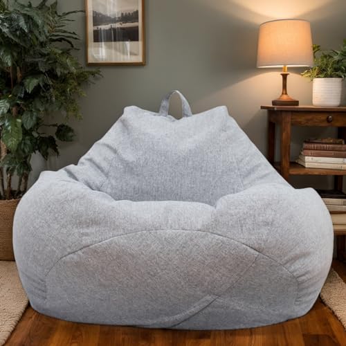 Velours Hülle Für Sitzsack Modern Waschbar Zippverschluss Dehnbar Weich Für Erwachsene Gaming Sitzsack Wohnzimmer Büro Schlafzimmer Kein Füllmaterial,Grau,80 * 90cm von DOSYCOVUR