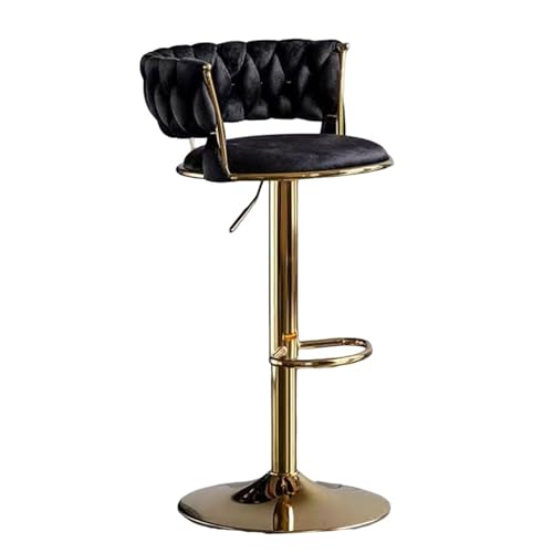 Velvet Adjustable Bar Stool with Woven Back & Footrest Swivel Bar Stool Set of 2 Black Gold Legs for Kitchen Islands Counter Dining Room von Generic