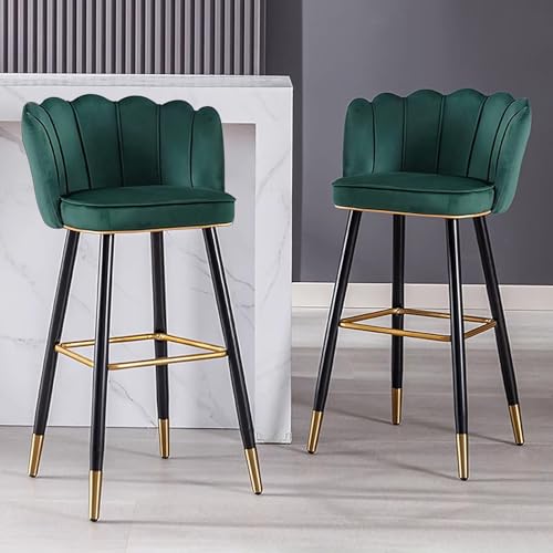 Velvet Counter Height Bar Stools Set of 2, Upholstered Kitchen Island Stools with Back, High Dining Chairs for Home Bar Dining Room Pub von Generic