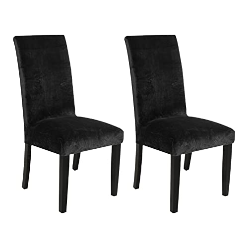 Velvet Esszimmerstuhlhussen 2er Set Weich Ultradick Abnehmbar Waschbar Stretch Hussen für Schlafzimmer Esszimmer Schwarz von Generic