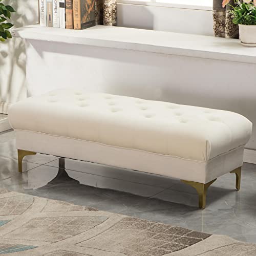 Velvet Storage Ottoman Bench with Gold Legs Stylish End of Bed Bench for Bedroom Entryway or Living Room Beige 60 x 45 x 45 cm (24 x 18 x 18 Zoll) von Generic