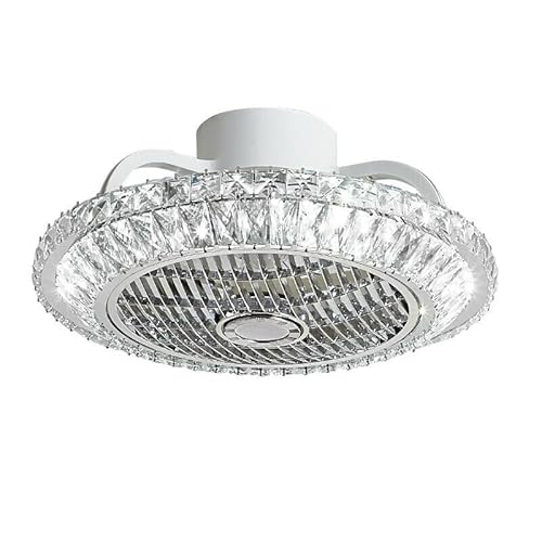 Ventilator-Kronleuchter, 19,7 Zoll, Moderne Deckenleuchte Aus Chromkristall, Geschlossener Runder Led-Lüfter Mit Niedrigem Profil, 3 Geschwindigkeiten, 3 Farben/Chrom/a von Generic