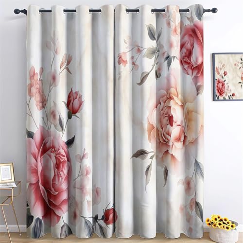 Verdunkelungsvorhänge Blumen Rose Pfingstrose Mit Ösen Thermovorhang Hitzeschutz Rosa Blickdicht Vorhänge mit Ösen Gardinen Deko Ösenvorhang Dekoschal H260 x B140 cm (2er Pack) von Generic