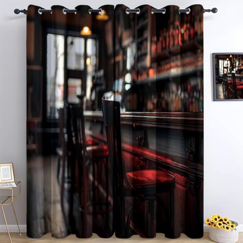 Verdunkelungsvorhänge - H213 x B132 cm (2er Pack) Gardinen mit Ösen Restaurant Bar-Hintergrund für Deko Wohnzimmer Aufdruck Verdunkelungsvorhänge Bunt Ösen Vorhang Thermogardinen von Generic