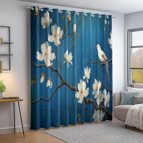 Verdunkelungsvorhang Blau Weiß Thermovorhang Kälteschutz 2 Stück Türvorhang, Orientalisch Ölgemälde Magnolie Vogel Blickdicht Ösenschal Gardinen Wohnzimmer Blackout Curtain H260×B140 cm Verdunkelungsvorhang Blau Weiß Thermovorhang Kälteschutz 2 Stück Türvorhang, Orientalisch Ölgemälde Magnolie Vogel Blickdicht Ösenschal Gardinen Wohnzimmer Blackout Curtain H260×B140 cm von Generic