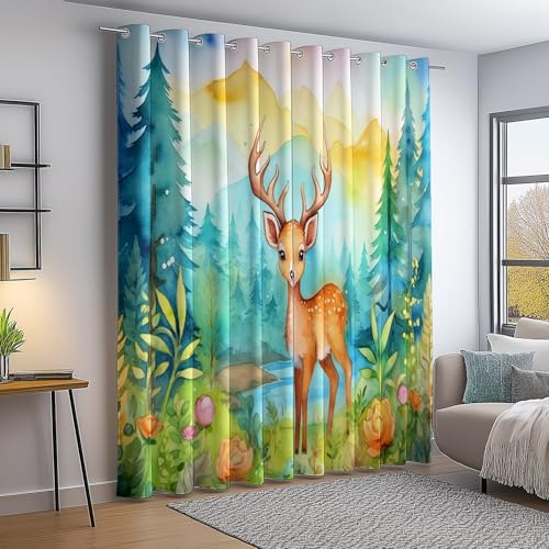 Verdunkelungsvorhang Bunt Thermovorhang Kälteschutz 2 Stück Türvorhang, Cartoon Aquarell Hirsch Kiefern Blickdicht Ösenschal Gardinen Wohnzimmer Blackout Curtain H166×B75 cm Verdunkelungsvorhang Bunt Thermovorhang Kälteschutz 2 Stück Türvorhang, Cartoon Aquarell Hirsch Kiefern Blickdicht Ösenschal Gardinen Wohnzimmer Blackout Curtain H166×B75 cm von Generic