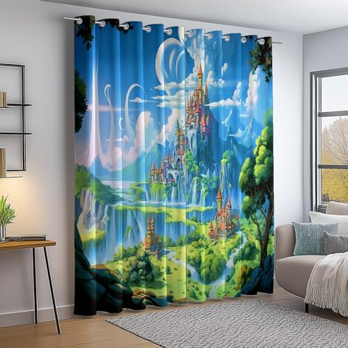 Verdunkelungsvorhang Bunt Thermovorhang Kälteschutz 2 Stück Türvorhang, Cartoon Fantasie Schloss Wald Blickdicht Ösenschal Gardinen Wohnzimmer Blackout Curtain H260×B140 cm Verdunkelungsvorhang Bunt Thermovorhang Kälteschutz 2 Stück Türvorhang, Cartoon Fantasie Schloss Wald Blickdicht Ösenschal Gardinen Wohnzimmer Blackout Curtain H260×B140 cm von Generic