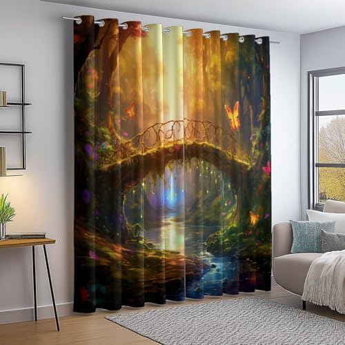 Verdunkelungsvorhang Bunt Thermovorhang Kälteschutz 2 Stück Türvorhang, Fantasie Wald Elfen Brücke Blickdicht Ösenschal Gardinen Wohnzimmer Blackout Curtain H260×B140 cm Verdunkelungsvorhang Bunt Thermovorhang Kälteschutz 2 Stück Türvorhang, Fantasie Wald Elfen Brücke Blickdicht Ösenschal Gardinen Wohnzimmer Blackout Curtain H260×B140 cm von Generic