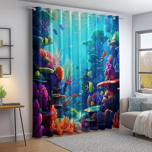 Verdunkelungsvorhang Bunt Thermovorhang Kälteschutz 2 Stück Türvorhang, Meereselemente Korallen Fische Blickdicht Ösenschal Gardinen Wohnzimmer Blackout Curtain H140×B55 cm Verdunkelungsvorhang Bunt Thermovorhang Kälteschutz 2 Stück Türvorhang, Meereselemente Korallen Fische Blickdicht Ösenschal Gardinen Wohnzimmer Blackout Curtain H140×B55 cm von Generic