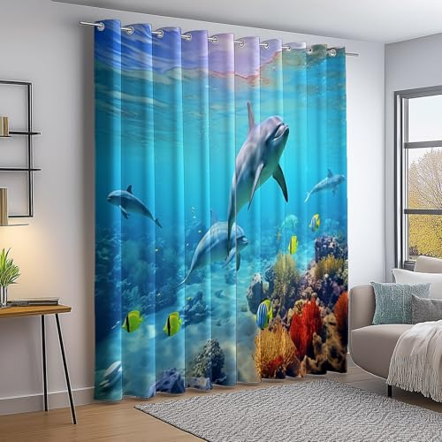 Verdunkelungsvorhang Bunt Thermovorhang Kälteschutz 2 Stück Türvorhang, Nahaufnahme Ozean Delfine Korallen Blickdicht Ösenschal Gardinen Wohnzimmer Blackout Curtain H140×B55 cm Verdunkelungsvorhang Bunt Thermovorhang Kälteschutz 2 Stück Türvorhang, Nahaufnahme Ozean Delfine Korallen Blickdicht Ösenschal Gardinen Wohnzimmer Blackout Curtain H140×B55 cm von Generic
