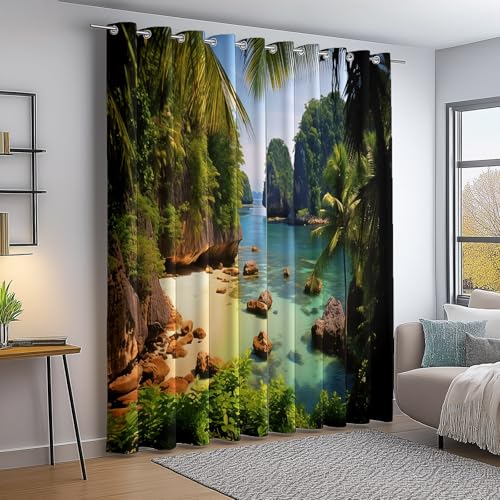 Verdunkelungsvorhang Bunt Thermovorhang Kälteschutz 2 Stück Türvorhang, Natur Tropischer Strand Klippen Blickdicht Ösenschal Gardinen Wohnzimmer Blackout Curtain H240×B132 cm Verdunkelungsvorhang Bunt Thermovorhang Kälteschutz 2 Stück Türvorhang, Natur Tropischer Strand Klippen Blickdicht Ösenschal Gardinen Wohnzimmer Blackout Curtain H240×B132 cm von Generic