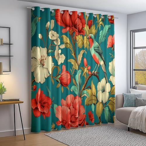 Verdunkelungsvorhang Bunt Thermovorhang Kälteschutz 2 Stück Türvorhang, Retro Schlicht Blumen Vögel Blickdicht Ösenschal Gardinen Wohnzimmer Blackout Curtain H240×B132 cm Verdunkelungsvorhang Bunt Thermovorhang Kälteschutz 2 Stück Türvorhang, Retro Schlicht Blumen Vögel Blickdicht Ösenschal Gardinen Wohnzimmer Blackout Curtain H240×B132 cm von Generic