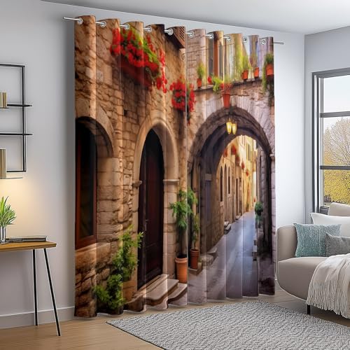 Verdunkelungsvorhang Bunt Thermovorhang Kälteschutz 2 Stück Türvorhang, Retro Steinbogen Architektur Blumen Blickdicht Ösenschal Gardinen Wohnzimmer Blackout Curtain H183×B117 cm Verdunkelungsvorhang Bunt Thermovorhang Kälteschutz 2 Stück Türvorhang, Retro Steinbogen Architektur Blumen Blickdicht Ösenschal Gardinen Wohnzimmer Blackout Curtain H183×B117 cm von Generic