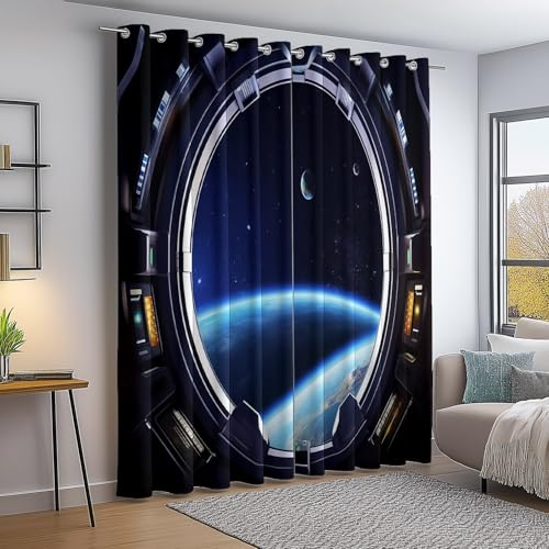 Verdunkelungsvorhang Schwarz Blau Thermovorhang Kälteschutz 2 Stück Türvorhang, Cartoon 3D Weltraum Raumschiff Blickdicht Ösenschal Gardinen Wohnzimmer Blackout Curtain H240×B132 cm Verdunkelungsvorhang Schwarz Blau Thermovorhang Kälteschutz 2 Stück Türvorhang, Cartoon 3D Weltraum Raumschiff Blickdicht Ösenschal Gardinen Wohnzimmer Blackout Curtain H240×B132 cm von Generic