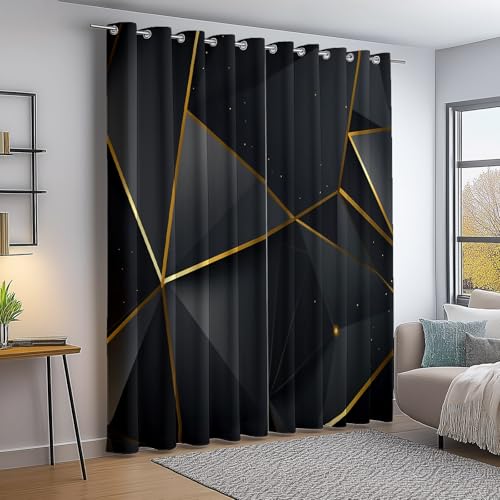 Verdunkelungsvorhang Schwarz Gold Thermovorhang Kälteschutz 2 Stück Türvorhang, Abstrakt Dreiecke Linien Blickdicht Ösenschal Gardinen Wohnzimmer Blackout Curtain H166×B75 cm Verdunkelungsvorhang Schwarz Gold Thermovorhang Kälteschutz 2 Stück Türvorhang, Abstrakt Dreiecke Linien Blickdicht Ösenschal Gardinen Wohnzimmer Blackout Curtain H166×B75 cm von Generic