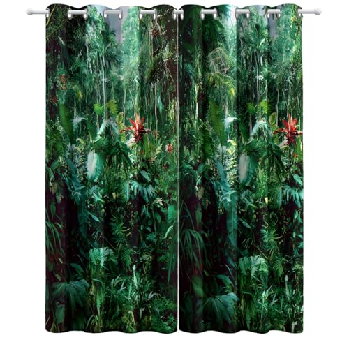 Verdunkelungsvorhang aus Muster Natur Dschungel für Gardinen mit Ösen Blickdicht für Wohnzimmer Vorhänge Thermovorhang Schalldämmend Schlafzimmer H166 x B75 cm (2er Pack), Grün von Generic