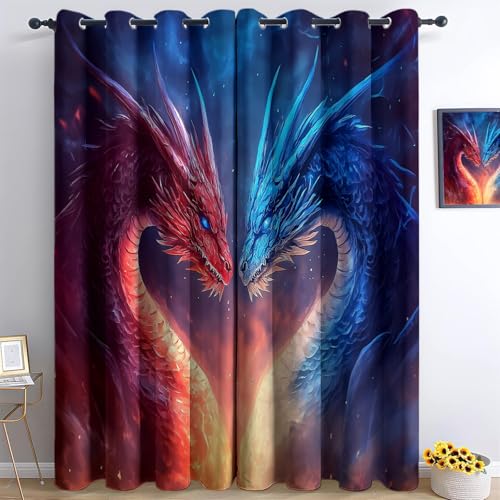 Wärmeisoliert Abdunkelnd LichtundurchlässigVorhänge Blau, Fantasie Tiere Drachen Konfrontation Blickdicht Thermovorhang aus Polyester Privatsphäre Schützende Gardinen für Wohnzimmer, 166 x 150 cm Wärmeisoliert Abdunkelnd LichtundurchlässigVorhänge Blau, Fantasie Tiere Drachen Konfrontation Blickdicht Thermovorhang aus Polyester Privatsphäre Schützende Gardinen für Wohnzimmer, 166 x 150 cm von Generic