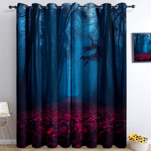 Vorhang Blickdicht mit Ösen Gothic Horrorwald, Vorhang Thermo H 140 x B 90 cm (2er Pack) für Kinderzimmer Schlafzimmer, Vorhänge Dunkel Kälteschutz Bedruckte von Generic