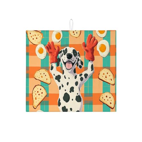 Verspielte Abtropfmatte für Küchentheke, buntes Cartoon-Dalmatiner-Design, saugfähiges Abtropfgestell, lustige Mikrofaser-Abtropfmatte für den täglichen Gebrauch, 40,6 x 45,7 cm von Generic