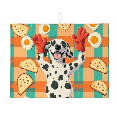 Verspielte Abtropfmatte für Küchentheke, buntes Cartoon-Dalmatiner-Design, saugfähiges Abtropfgestell, lustige Mikrofaser-Abtropfmatte für den täglichen Gebrauch, 45,7 x 61 cm von Generic