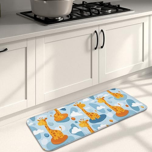 Verspielte Giraffen-Küchenmatten für den Boden, Cartoon-Design, gepolstert, bequem, waschbar, rutschfest, Dekor-Teppich für Küche, Waschbecken, Waschküche, Badezimmer, 40,6 x 129,9 cm von Generic