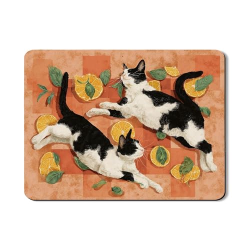 Verspielte Katzen-Abtropfmatten für Küchentheke, künstlerische schwarz-weiße Katze, saugfähiges Gummi-Abtropfgestell, Sommer-Zitrus-Design, Abtropfmatte für Küchentheke, 45,7 x 61 cm von Generic